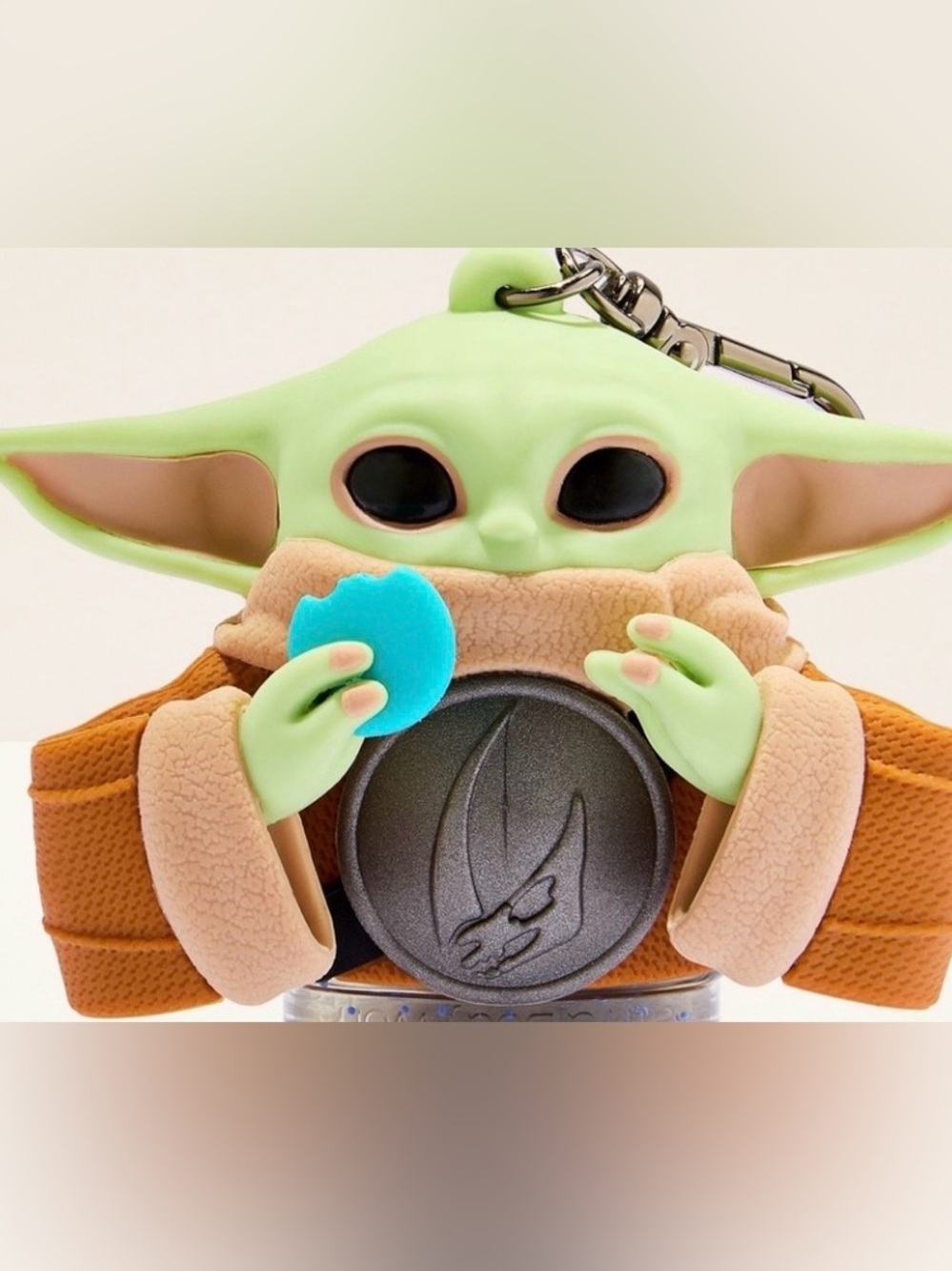 Grogu Hand Sanitzer holder Keychain with Blue Cookie